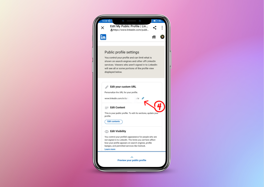 مرحله‌ی دوم ساختن لینک اختصاصی برای پروفایل لینکدین