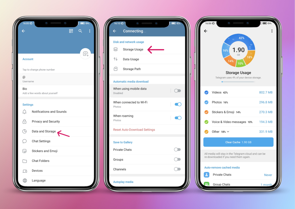 پاکسازی تلگرام از طریق خود اپلیکیشن