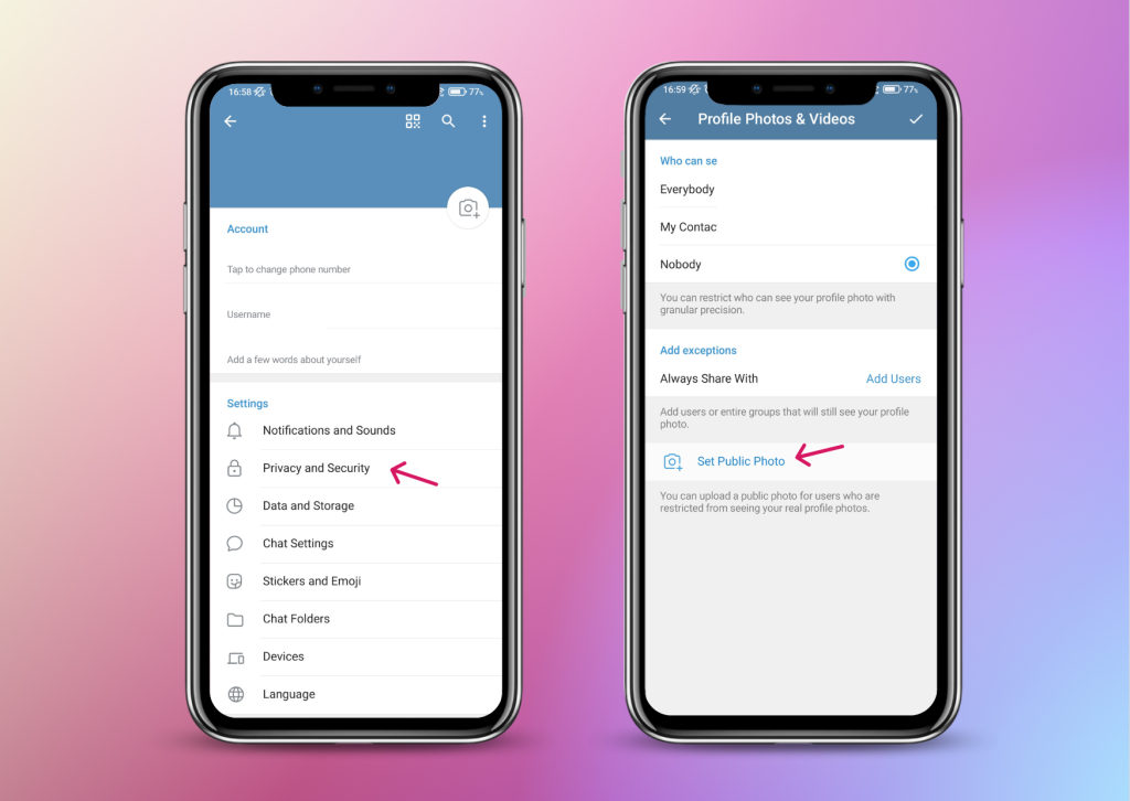 انتخاب تصویر پروفایل عمومی به صورت مجزا