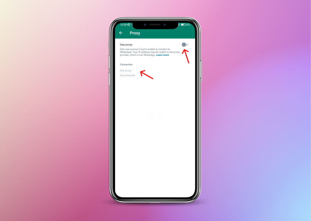 مرحله آخر اتصال به پروکسی واتس‌اپ (WhatsApp)